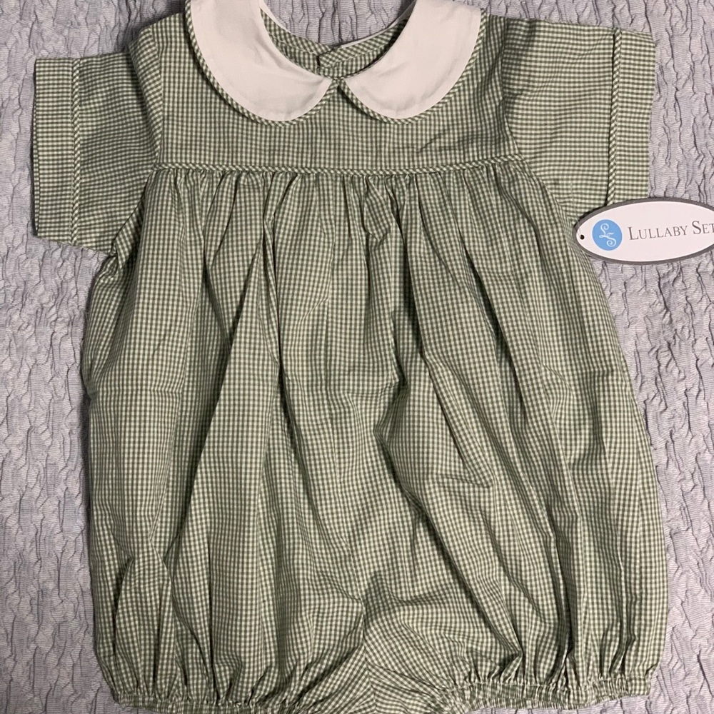 NWT Lullaby Set Green Gingham Bubble 18M